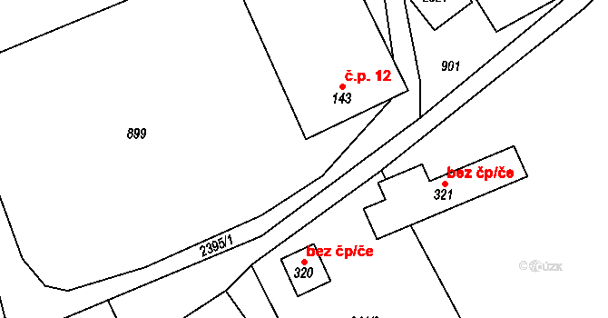 Telecí 12 na parcele st. 143 v KÚ Telecí, Katastrální mapa