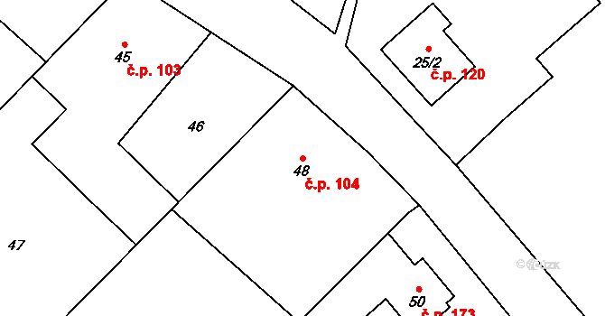 Choryně 104 na parcele st. 48 v KÚ Choryně, Katastrální mapa
