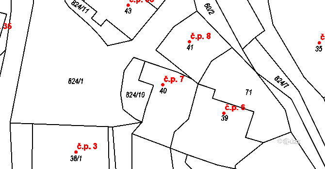 Libošovice 7 na parcele st. 40 v KÚ Libošovice, Katastrální mapa