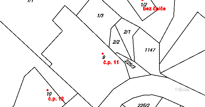 Vesec 11, Veliš na parcele st. 9 v KÚ Vesec u Jičína, Katastrální mapa