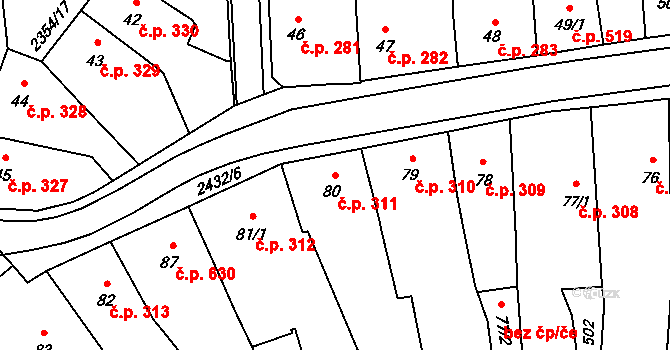Hořice 311 na parcele st. 80 v KÚ Hořice v Podkrkonoší, Katastrální mapa