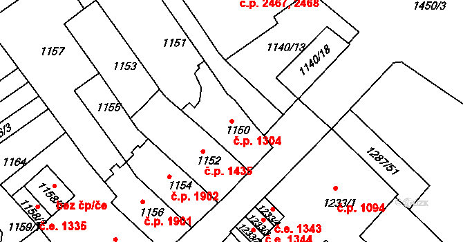 Ústí nad Labem-centrum 1304, Ústí nad Labem na parcele st. 1150 v KÚ Ústí nad Labem, Katastrální mapa