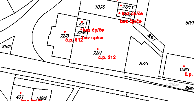 Hrotovice 212 na parcele st. 72/1 v KÚ Hrotovice, Katastrální mapa