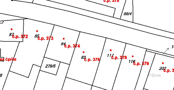 Okříšky 376 na parcele st. 83 v KÚ Nové Petrovice, Katastrální mapa