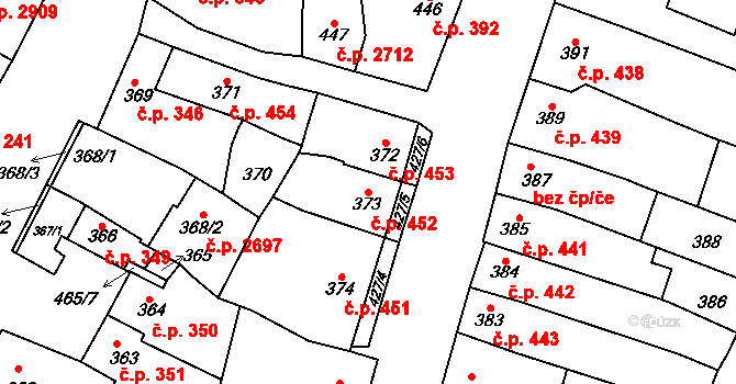 Líšeň 452, Brno na parcele st. 373 v KÚ Líšeň, Katastrální mapa