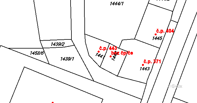 Volyně 443 na parcele st. 1441 v KÚ Volyně, Katastrální mapa