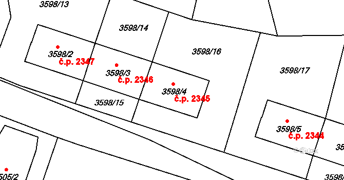 Teplice 2345 na parcele st. 3598/4 v KÚ Teplice, Katastrální mapa