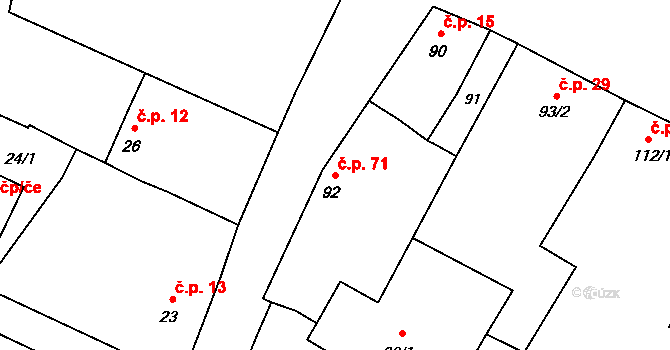 Tři Dvory 71, Litovel na parcele st. 92 v KÚ Tři Dvory u Litovle, Katastrální mapa