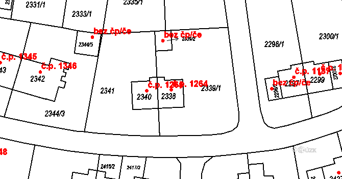 Sokolov 1264 na parcele st. 2338 v KÚ Sokolov, Katastrální mapa