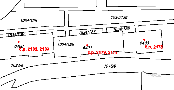 Cheb 2178,2179 na parcele st. 6401 v KÚ Cheb, Katastrální mapa