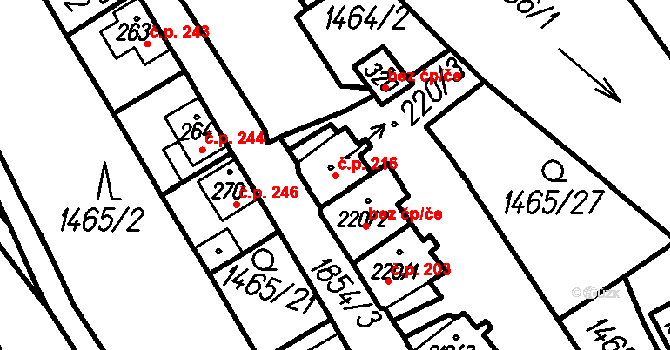Oloví 203,216 na parcele st. 220/3 v KÚ Oloví, Katastrální mapa