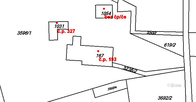 Jílové 193 na parcele st. 167 v KÚ Jílové u Děčína, Katastrální mapa