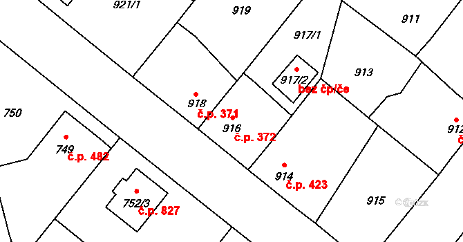 Suchdol nad Lužnicí 372 na parcele st. 916 v KÚ Suchdol nad Lužnicí, Katastrální mapa