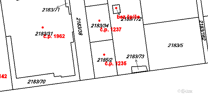 Žižkov 1235, Praha na parcele st. 2185/2 v KÚ Žižkov, Katastrální mapa