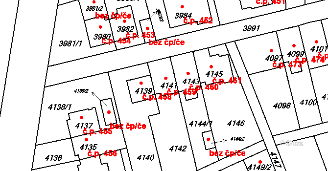 Záběhlice 459, Praha na parcele st. 4141 v KÚ Záběhlice, Katastrální mapa
