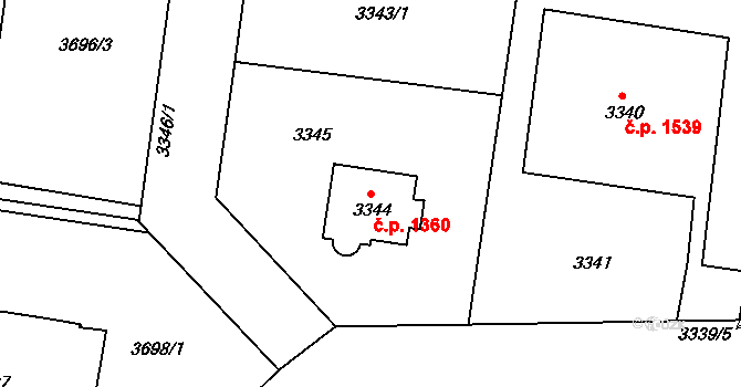 Smíchov 1360, Praha na parcele st. 3344 v KÚ Smíchov, Katastrální mapa