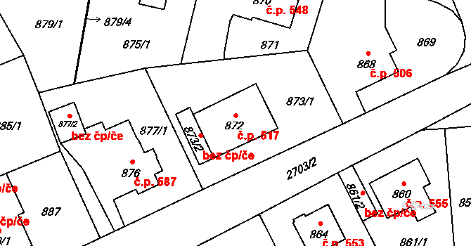 Kyje 517, Praha na parcele st. 872 v KÚ Kyje, Katastrální mapa