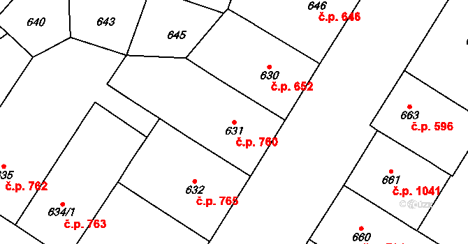 Vršovice 760, Praha na parcele st. 631 v KÚ Vršovice, Katastrální mapa