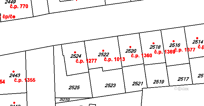 Strašnice 1013, Praha na parcele st. 2522 v KÚ Strašnice, Katastrální mapa