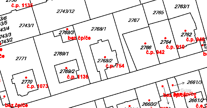 Michle 754, Praha na parcele st. 2768/2 v KÚ Michle, Katastrální mapa