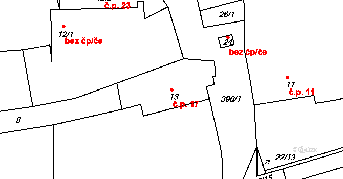 Drsník 17, Pečice na parcele st. 13 v KÚ Drsník, Katastrální mapa