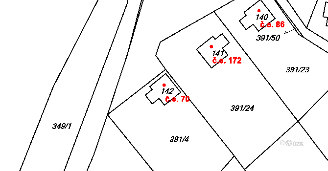 Žebrákov 70, Zduchovice na parcele st. 142 v KÚ Zduchovice, Katastrální mapa