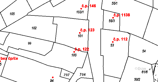 Mutěnice 123 na parcele st. 101 v KÚ Mutěnice, Katastrální mapa