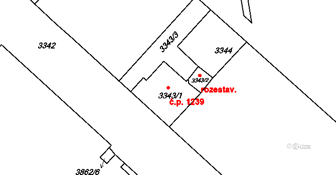 České Budějovice 3 1239, České Budějovice na parcele st. 3343/1 v KÚ České Budějovice 3, Katastrální mapa