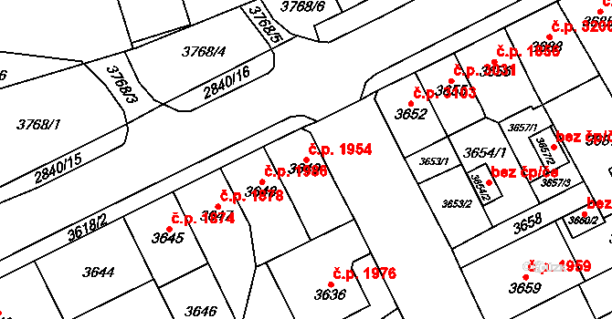 Chomutov 1954 na parcele st. 3649 v KÚ Chomutov I, Katastrální mapa