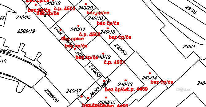 Chomutov 4501 na parcele st. 240/12 v KÚ Chomutov I, Katastrální mapa