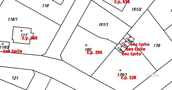 Liberec XI-Růžodol I 296, Liberec na parcele st. 180 v KÚ Růžodol I, Katastrální mapa