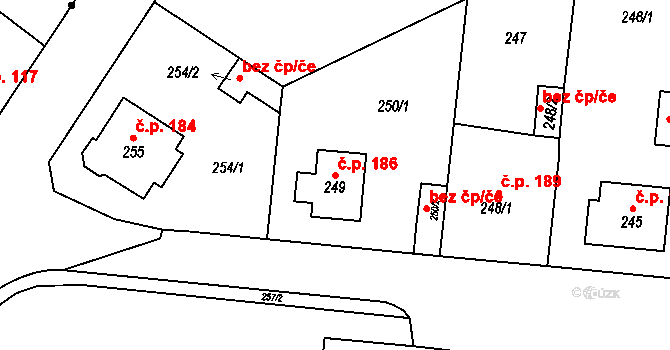 Pražské Předměstí 186, Bílina na parcele st. 249 v KÚ Bílina, Katastrální mapa