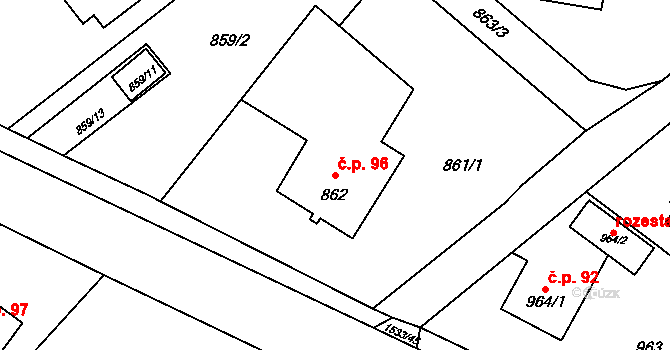 Ráj 96, Karviná na parcele st. 862 v KÚ Ráj, Katastrální mapa