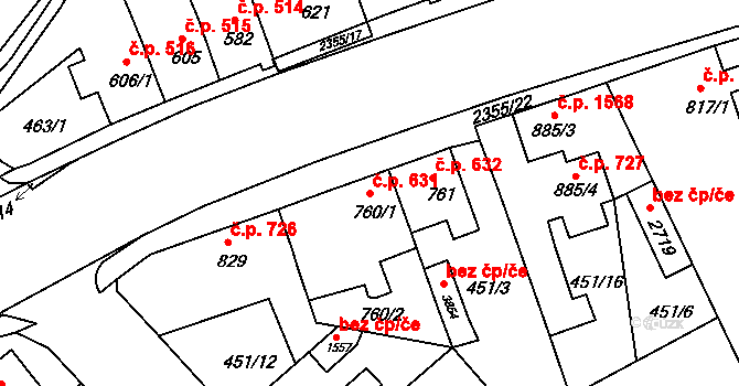 Ústí nad Orlicí 631 na parcele st. 760/1 v KÚ Ústí nad Orlicí, Katastrální mapa