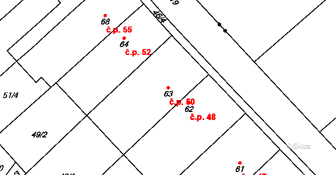 Čechůvky 50, Prostějov na parcele st. 63 v KÚ Čechůvky, Katastrální mapa