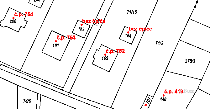 Sezemice 752 na parcele st. 163 v KÚ Počaply nad Loučnou, Katastrální mapa