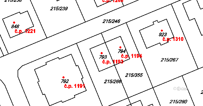 Rudná 1193 na parcele st. 793 v KÚ Hořelice, Katastrální mapa