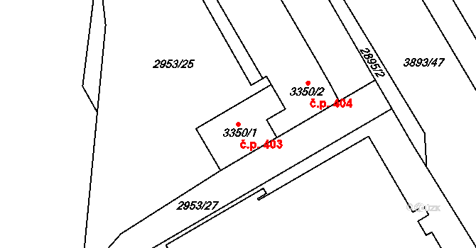 Žichlínské Předměstí 403, Lanškroun na parcele st. 3350/1 v KÚ Lanškroun, Katastrální mapa