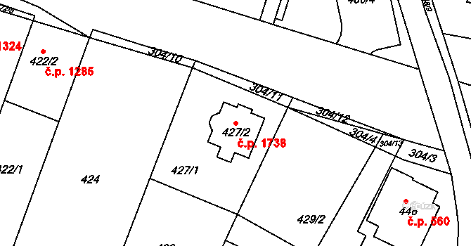 Kuřim 1738 na parcele st. 427/2 v KÚ Kuřim, Katastrální mapa
