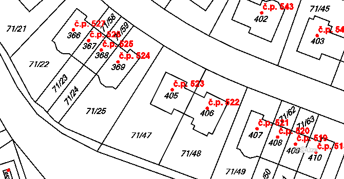 Bašť 523 na parcele st. 405 v KÚ Bašť, Katastrální mapa
