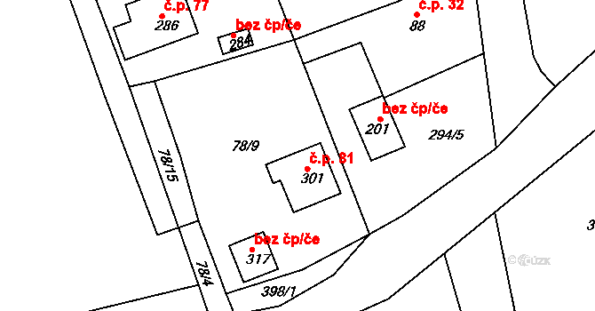 Hatě 81, Skuhrov na parcele st. 301 v KÚ Skuhrov pod Brdy, Katastrální mapa