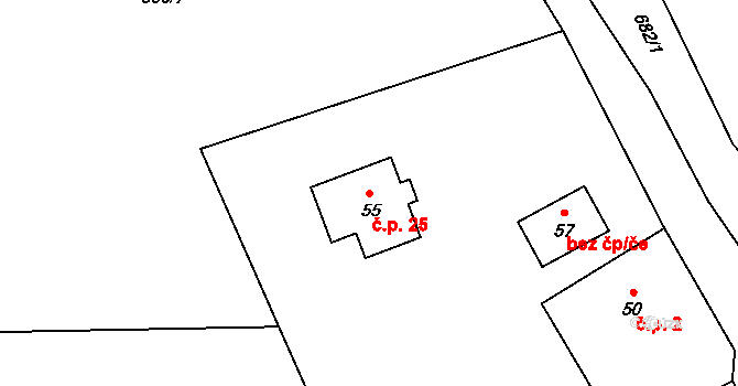 Lažany 25, Mezno na parcele st. 55 v KÚ Lažany u Mezna, Katastrální mapa
