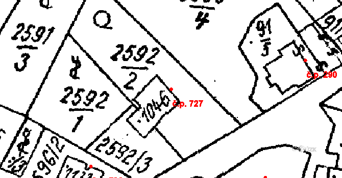 Tvrdonice 727 na parcele st. 1046 v KÚ Tvrdonice, Katastrální mapa