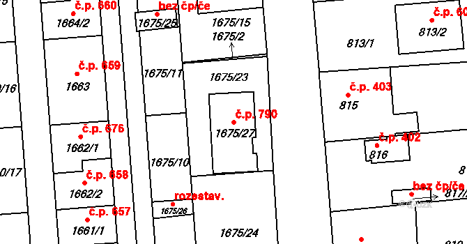 Tlučná 790 na parcele st. 1675/27 v KÚ Tlučná, Katastrální mapa