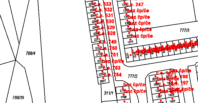 Uherské Hradiště 750 na parcele st. 2103 v KÚ Uherské Hradiště, Katastrální mapa