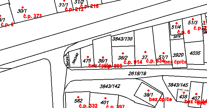 Rakvice 895 na parcele st. 36/1 v KÚ Rakvice, Katastrální mapa