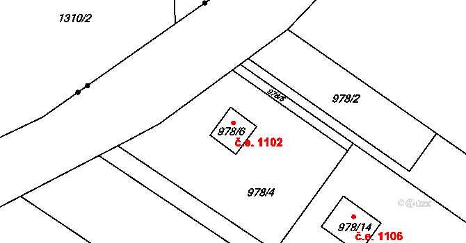 Nový Šaldorf 1102, Nový Šaldorf-Sedlešovice na parcele st. 978/6 v KÚ Nový Šaldorf, Katastrální mapa
