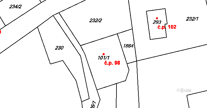 Heroltice 98, Štíty na parcele st. 101/1 v KÚ Heroltice u Štítů, Katastrální mapa