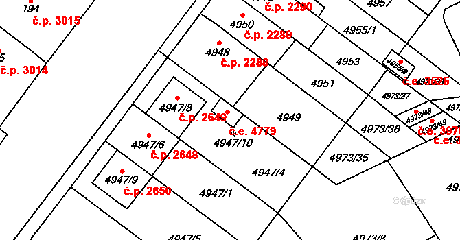 Jihlava 4779 na parcele st. 4947/10 v KÚ Jihlava, Katastrální mapa