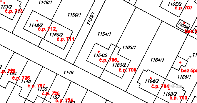 Bystřice nad Pernštejnem 706 na parcele st. 1154/2 v KÚ Bystřice nad Pernštejnem, Katastrální mapa